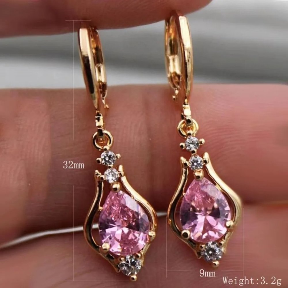New AAA purple & pink dangle Cubic Zirconia Earrings - Picture 2 of 2